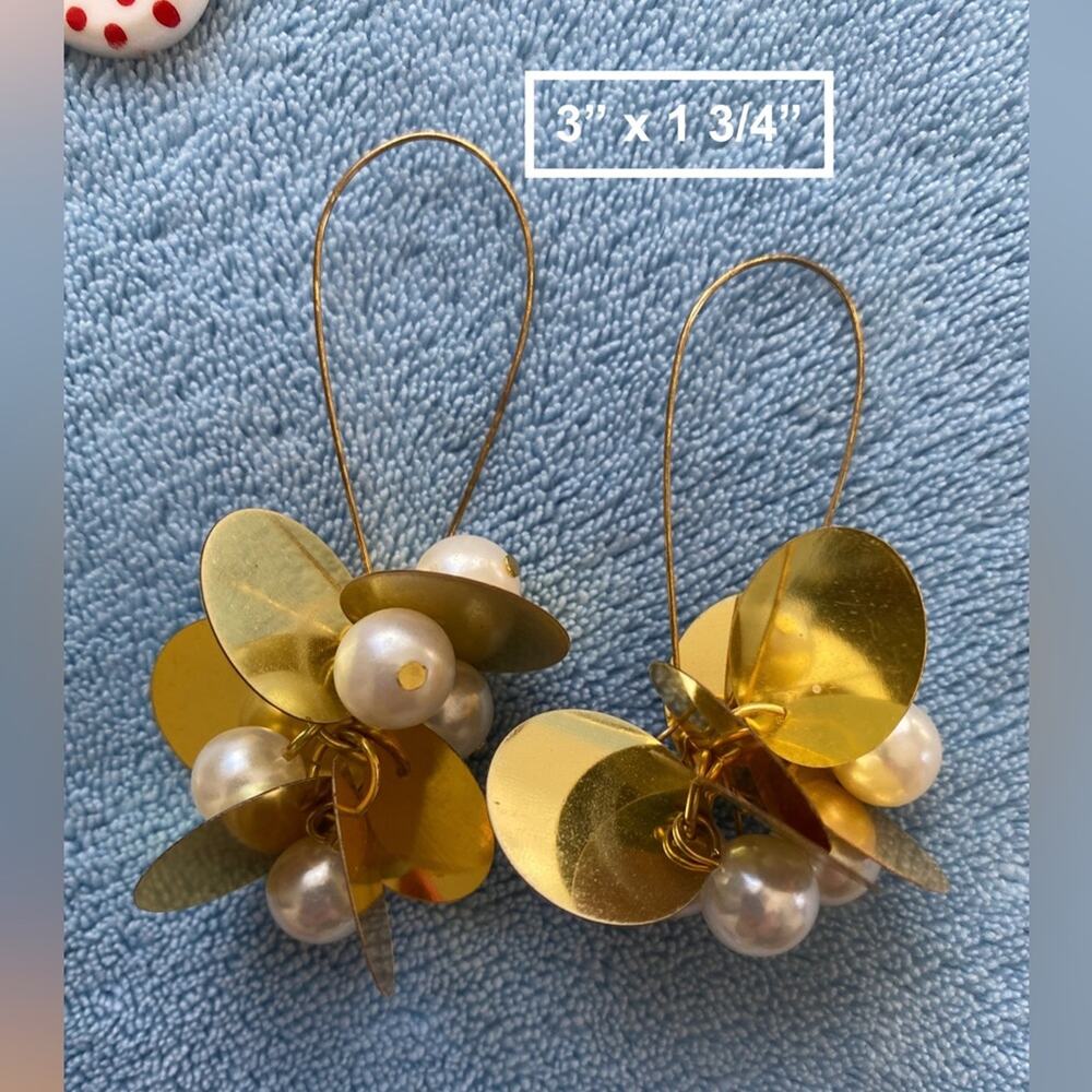 Gold Coin and Beaded 80’s Earrings Vintage school work funky bold metallic style